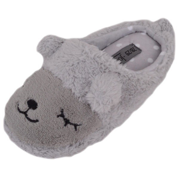 Faux Fur Animal Design Slippers - Grey
