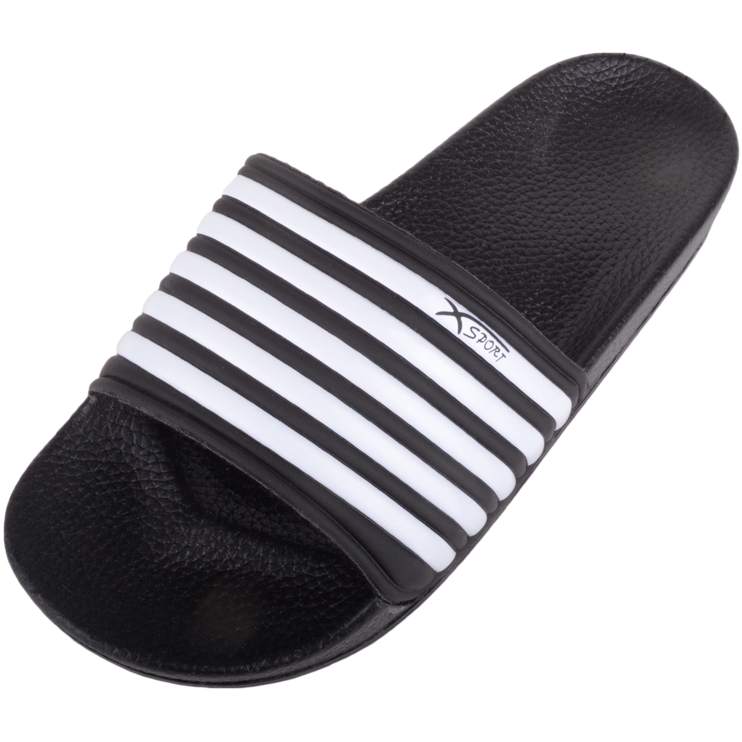 Mens Slip On Black/White Stripped Sliders - Absolute Footwear