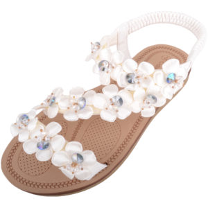 Holiday / Summer Sandals Diamante Floral Design - White