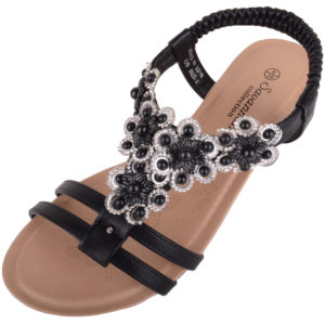 Wedge Sandals / Shoes with Floral Design - Black