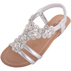 Wedge Sandals / Shoes with Floral Design - Silver