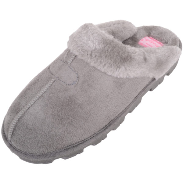 Thick Faux Fur Mule Slippers - Grey