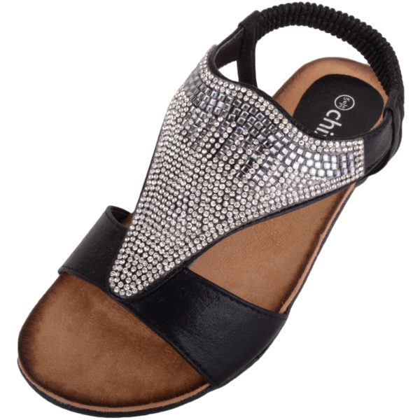 Diamante Style Summer / Holiday Slip On Sandals - Black