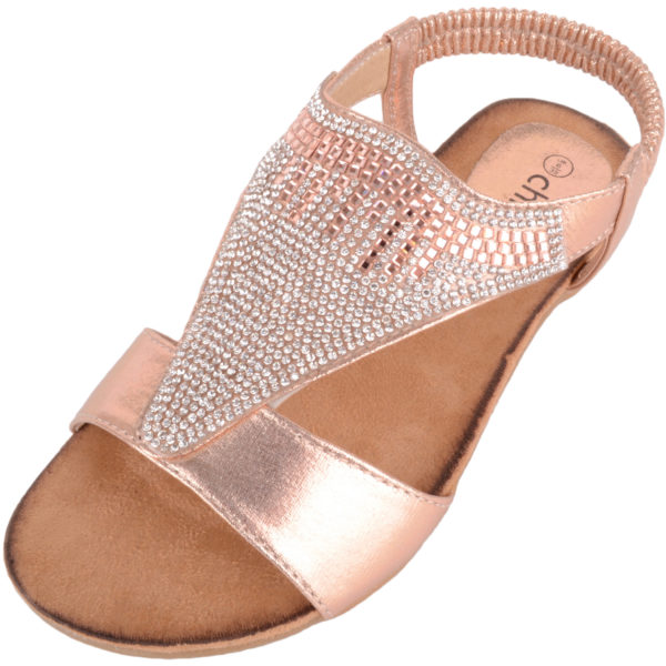 Diamante Style Summer / Holiday Slip On Sandals - Rose Gold