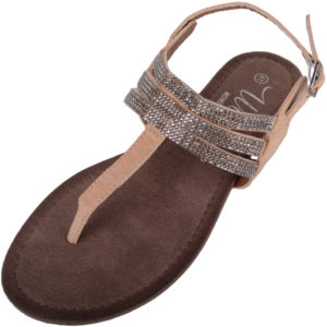 Strappy Flip Flops with Toe Posts - Beige