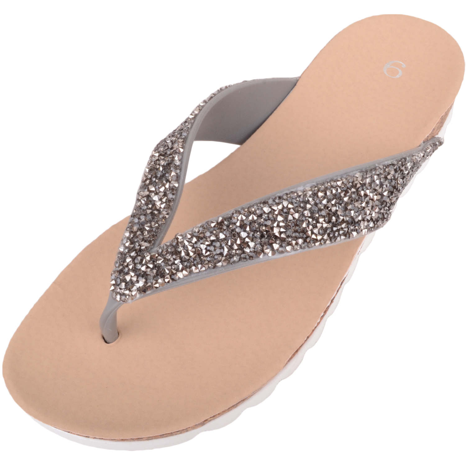 Women's Slip On Jewel Encrusted Flip Flops / Sandals - Absolute Footwear