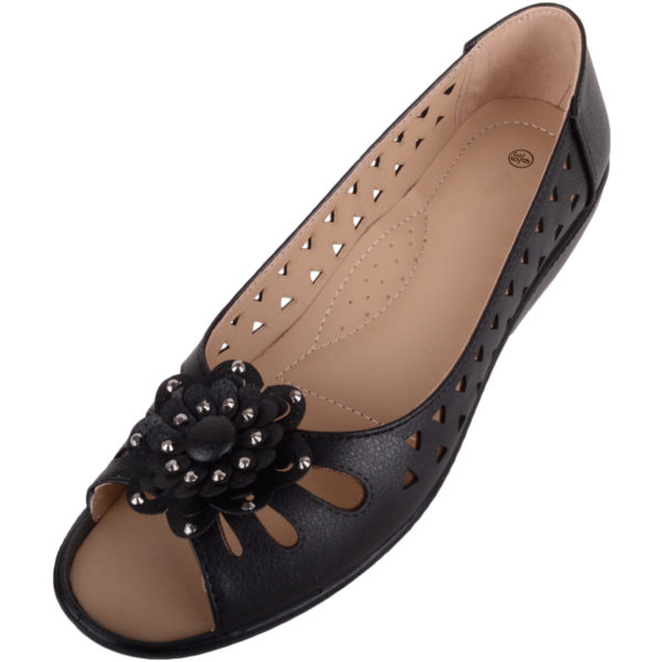 Womens Faux Leather Peep Toe Flower Sandal / Shoes