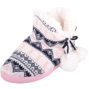 Women’s Knitted Style Bootie Slippers with Pom Pom Design
