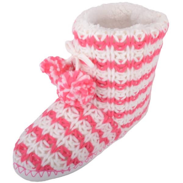 Women's Knitted Style Bootie Slippers with Pom Pom Design