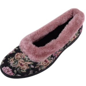 Women’s Slip On Style Floral Slippers with Warm Fur Lining