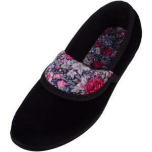 Women’s Soft Velour Style Slip On Slippers with Floral Design