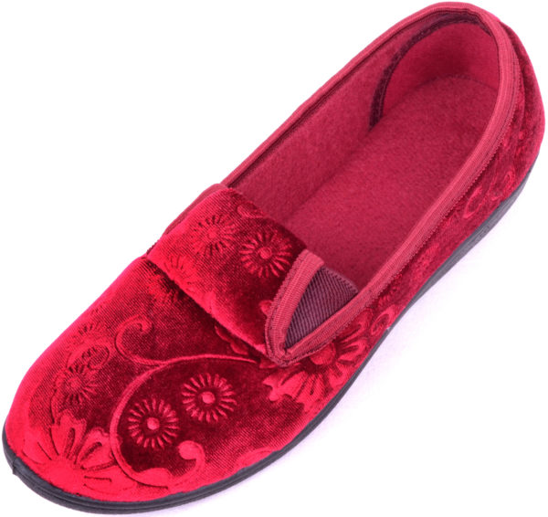 Women's Smooth Velour Style Slippers with Floral Design