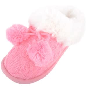 Women's Evelyn Knitted Style Mule Slipper with Pom Poms - Pink