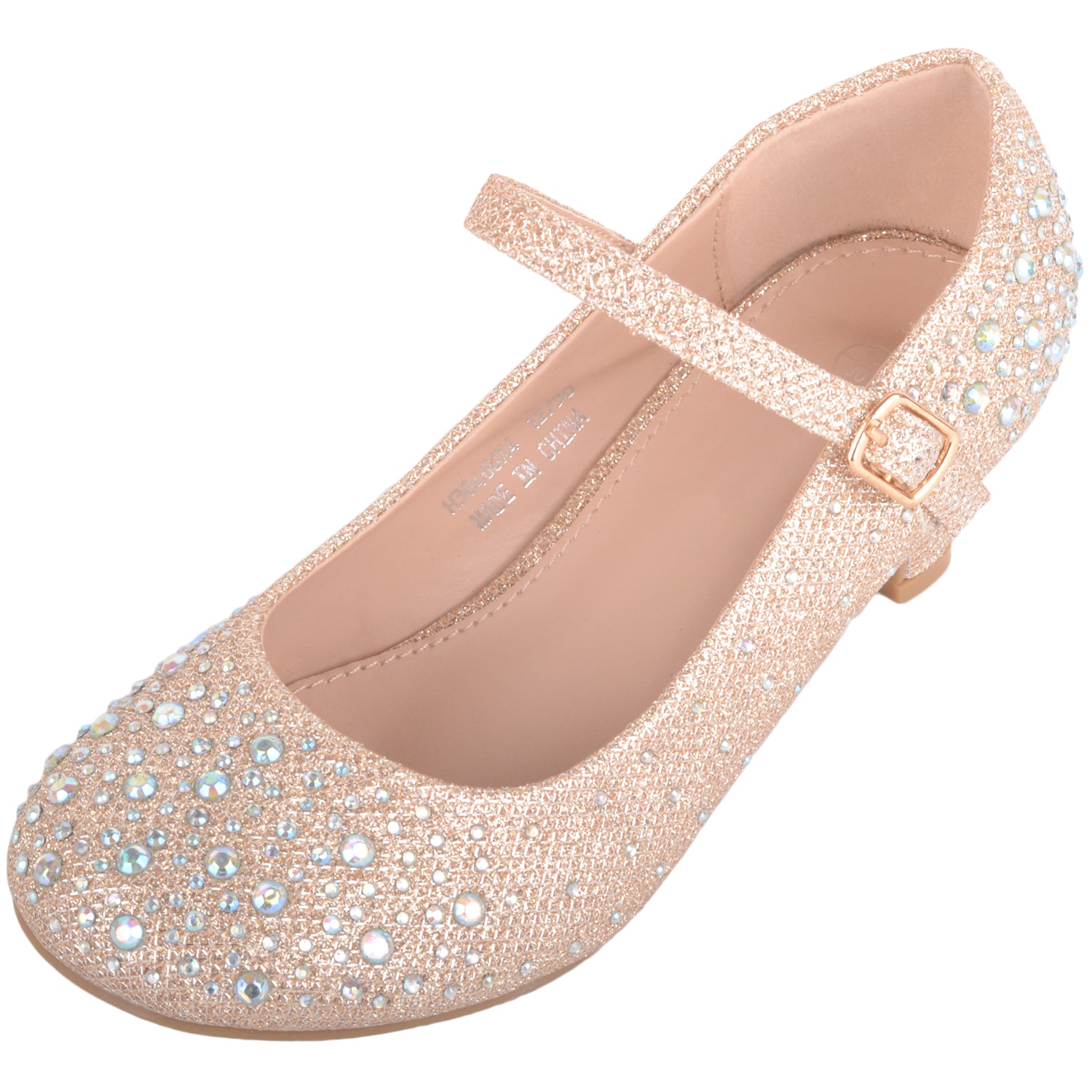 Kids Girls Patent Glitter Wedding Bristal Smaid Diamante Low Heel Party Shoes 