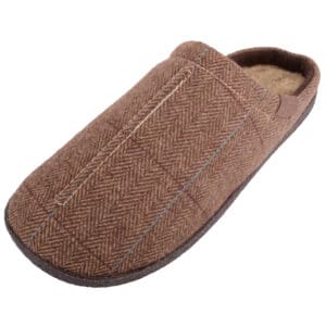 Mens Stylish & Cosy Tweed Check Contrast Fur Lined Mule Slippers in 3 UK Sizes 
