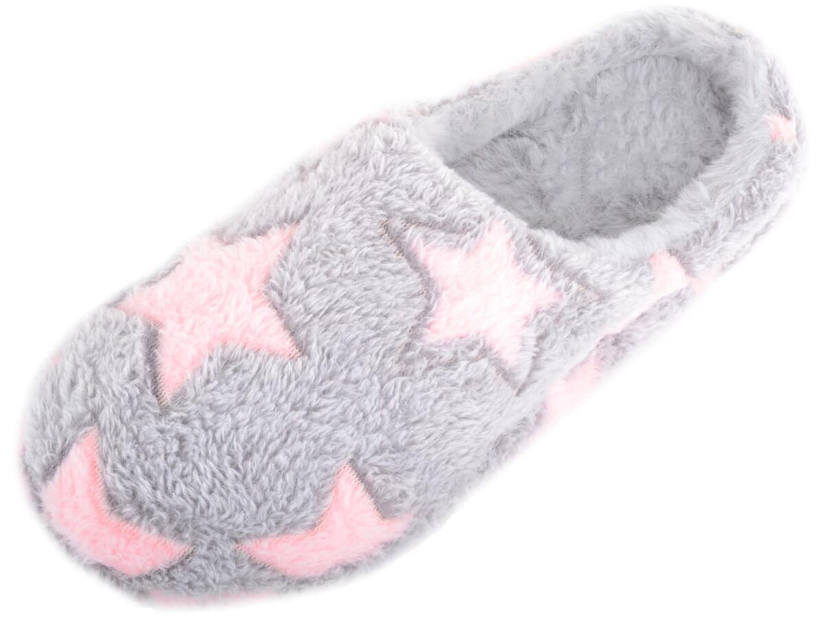 Womens Slip On Open Back Mule Slippers with Faux Fur Inners and Zig Zag Ladies
