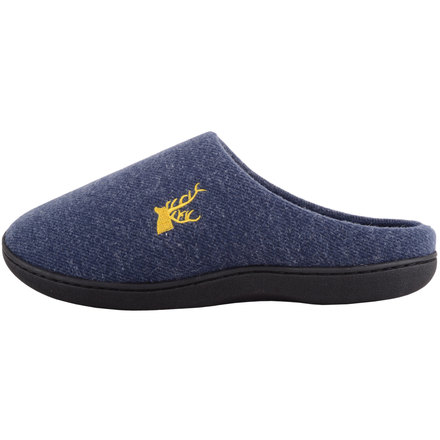 Mens Gents Lightweight Soft Stag Embroidered Memory Foam Mule Slippers